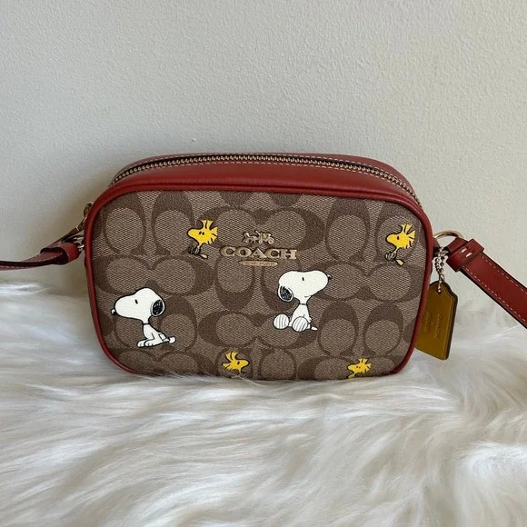 Coach Peanuts Snoopy Woodstock Jamie Camera Bag Signature Canvas Crossbody Brown - Picture 2 of 9